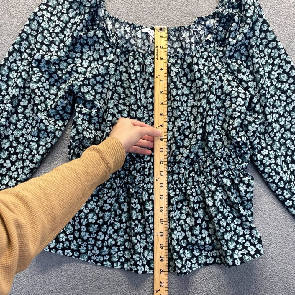 NINE WEST Fashion Top Size XL Long Sleeves Square Neck Peplum Blouse Black/Green - Picture 4 of 9